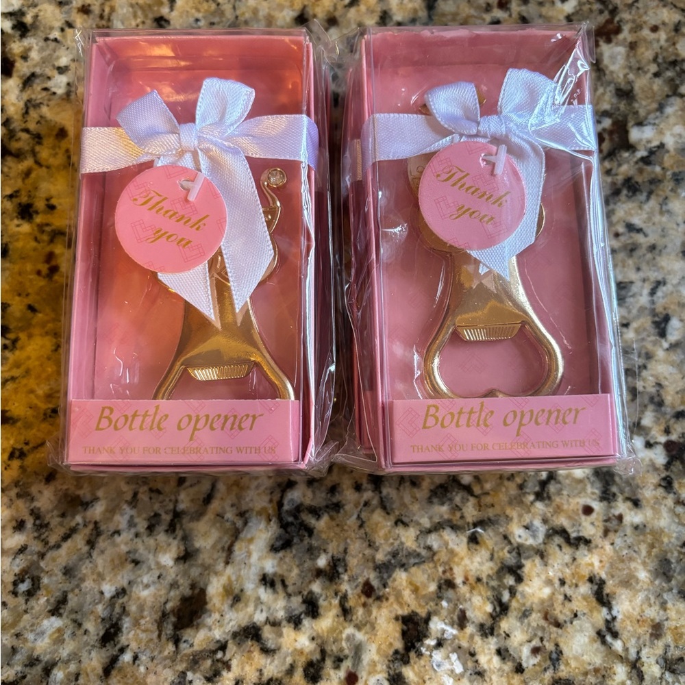 Baby Shower Gold Bottle Opener with Pink Packaging - 4pk